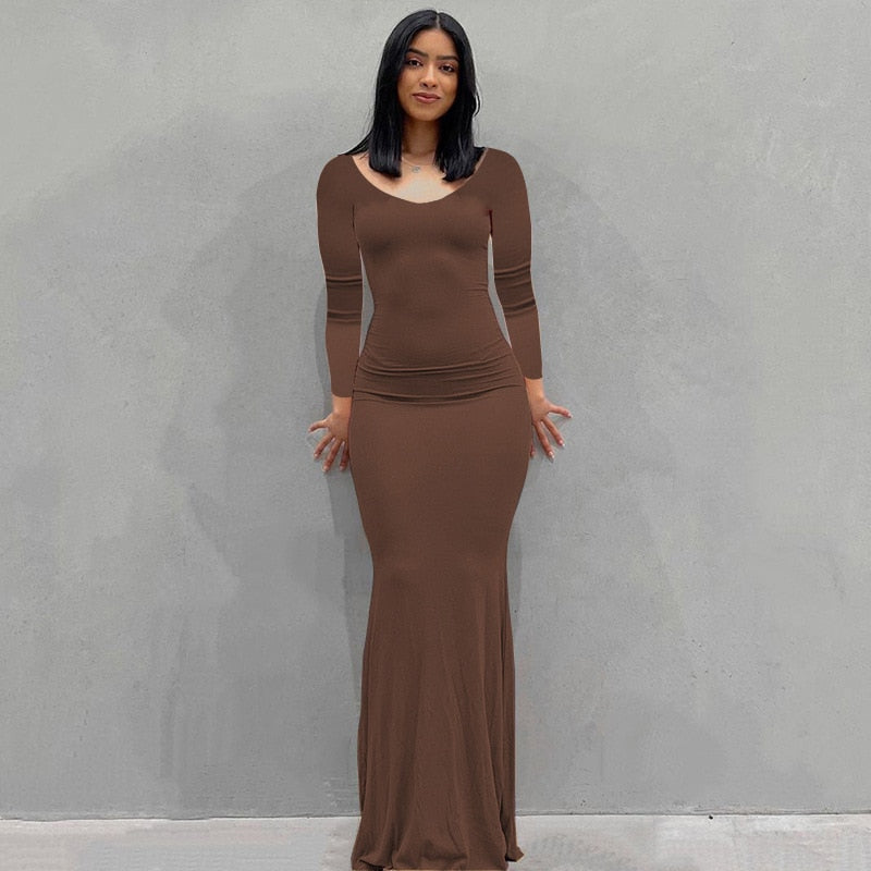 Summer Sexy Bodycon Satin Slip Sleeveless Backless Maxi Dress for Women Birthday Party Clubwear Outfits Maxi Dress for women DailyAlertDeals Long Sleeve Brown XXS