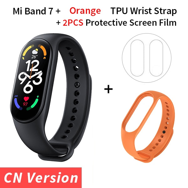 Xiaomi Mi Band 7 Smart Bracelet Fitness Tracker and Activity Monitor Smart Band 6 Color AMOLED Screen Bluetooth Waterproof Fitness Tracker and Activity Monitor Accessories DailyAlertDeals CN Add Orange Strap USA