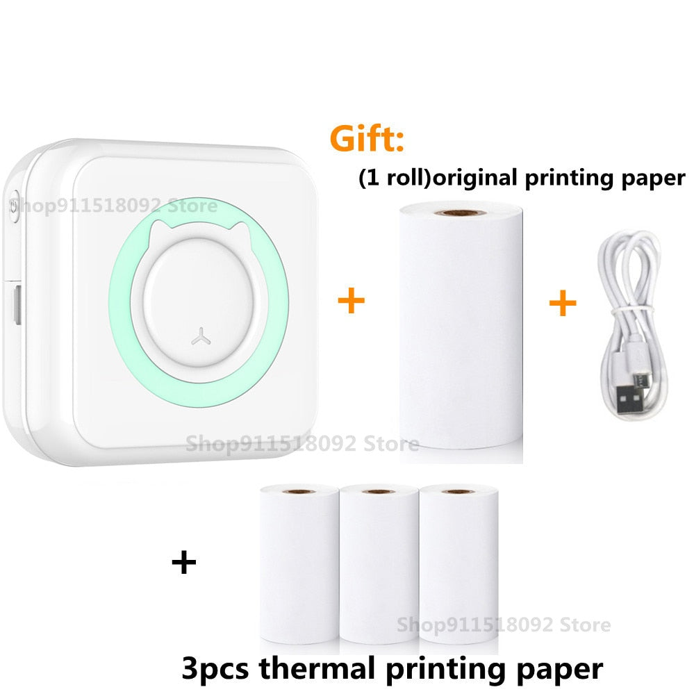 Cat Shape Mini Portable Label Printer Thermal Printing Wireless Impresoras Paper Photo Inkless Printers Sticker Android IOS 57mm Mini printer DailyAlertDeals B-Blue and 3 white China