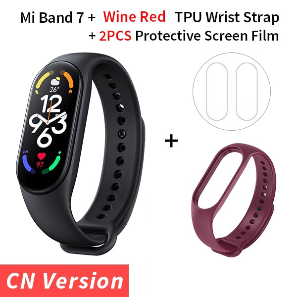 Xiaomi Mi Band 7 Smart Bracelet Fitness Tracker and Activity Monitor Smart Band 6 Color AMOLED Screen Bluetooth Waterproof Fitness Tracker and Activity Monitor Accessories DailyAlertDeals CN Add WineRed Strap USA