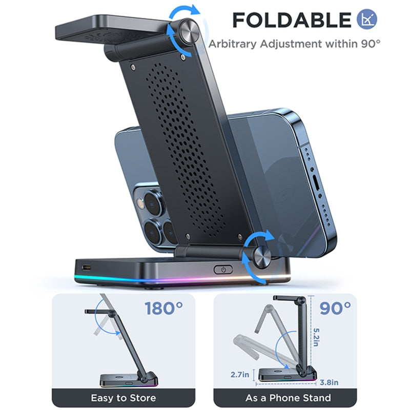 3 in 1 Wireless Charging Station for Multiple Devices Foldable Wireless charger stand For iPhone Xiaomi Apple Watch Airpods 3 in 1 Wireless Charging Station DailyAlertDeals