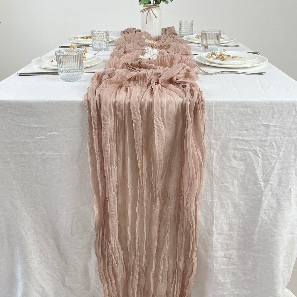 Wedding Gauze Table Runner Semi-Sheer Vintage Cheesecloth Table Setting Dining Party Christmas Banquets Arches Cake Decor Table Runners DailyAlertDeals