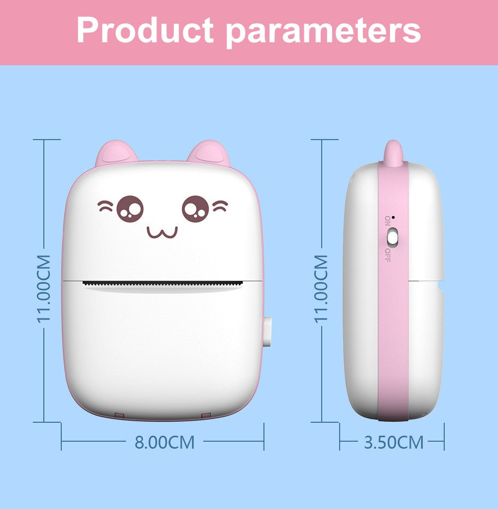 Cat Shape Mini Portable Label Printer Thermal Printing Wireless Impresoras Paper Photo Inkless Printers Sticker Android IOS 57mm Mini printer DailyAlertDeals