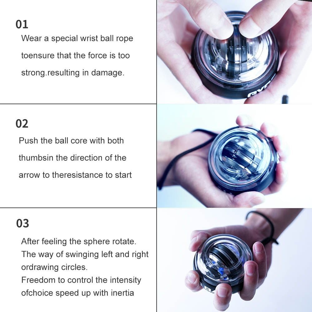 LED Gyroscopic Powerball Autostart Range Gyro Power Wrist Ball Arm Hand Muscle Force Trainer Fitness Equipment Powerball Wrist Ball Trainer LED Gyroscope DailyAlertDeals