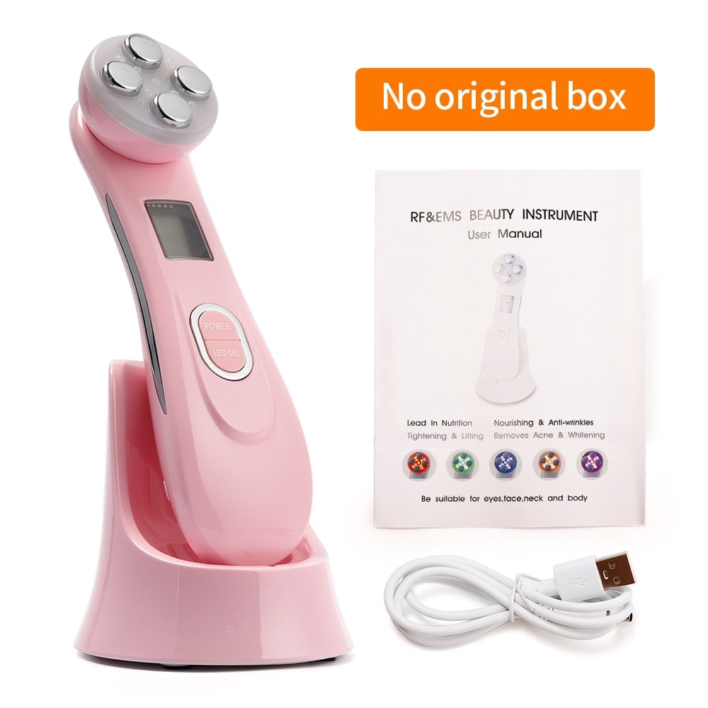 Facial Mesotherapy Electroporation RF Radio Frequency LED Photon Face Lifting Tighten Wrinkle Removal Skin Care Face Massager 0 DailyAlertDeals Pink No Box China