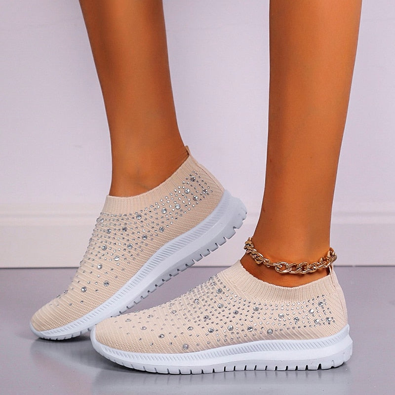 Rimocy Crystal Breathable Mesh Sneaker Shoes for Women Comfortable Soft Bottom Flats Plus Size 43 Non Slip Casual Shoes Woman 0 DailyAlertDeals Khaki 35