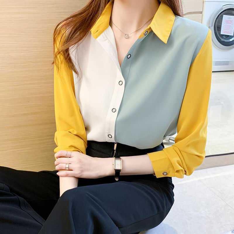 Office Lady Solid Color Blouses Button Turn-down Collar Simple Loose Shirts Tops Women Spring Autumn New Grace Trend Clothing 0 DailyAlertDeals yellow S