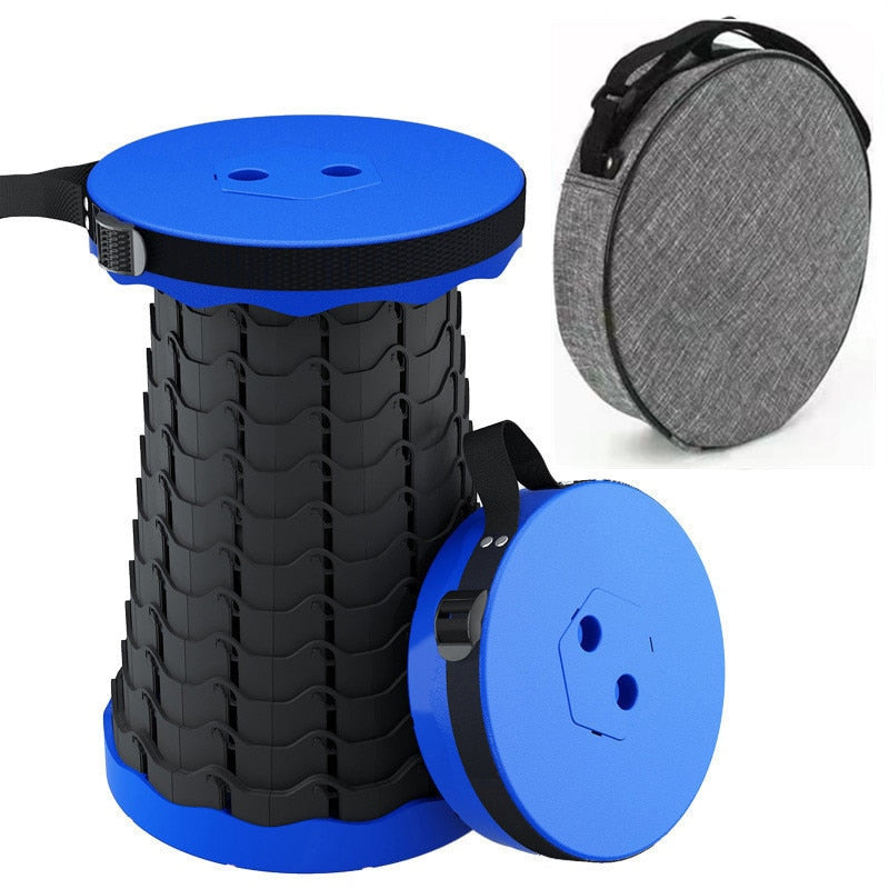 Portable Telescopic Folding Stool Outdoor Camping Retractable Stools for Travel Hiking Beach Chair Foldable Fishing Stool Chairs Folding Chairs & Stools DailyAlertDeals China Blue with Bag