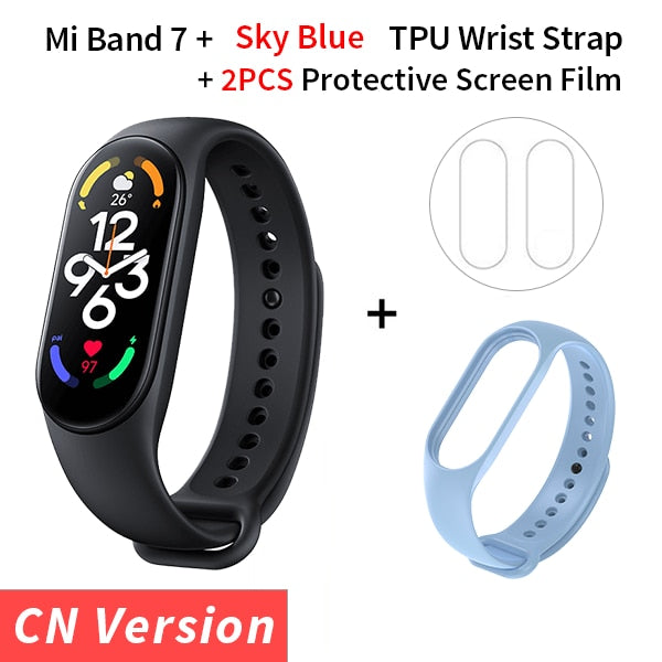 Xiaomi Mi Band 7 Smart Bracelet Fitness Tracker and Activity Monitor Smart Band 6 Color AMOLED Screen Bluetooth Waterproof Fitness Tracker and Activity Monitor Accessories DailyAlertDeals CN N Sky Blue Strap USA