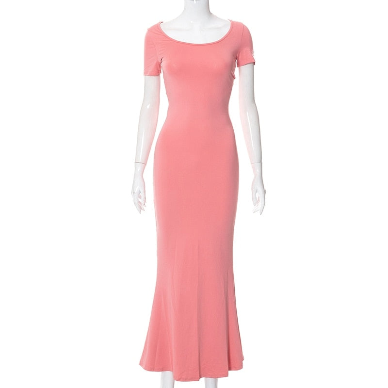 Summer Sexy Bodycon Satin Slip Sleeveless Backless Maxi Dress for Women Birthday Party Clubwear Outfits Maxi Dress for women DailyAlertDeals Short Sleeve Pink XXS