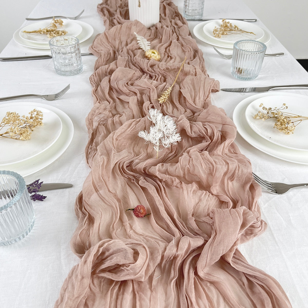 Wedding Gauze Table Runner Semi-Sheer Vintage Cheesecloth Table Setting Dining Party Christmas Banquets Arches Cake Decor Table Runners DailyAlertDeals