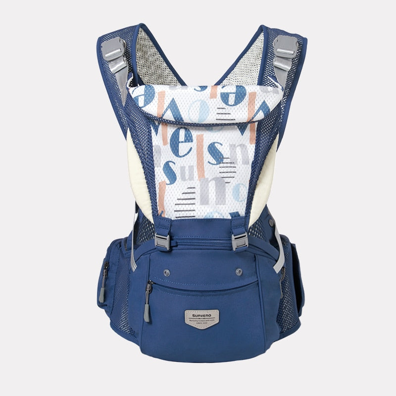 Sunveno Ergonomic Baby Carrier Baby Kangaroo Child Hip Seat Tool Baby Holder Sling Wrap Backpacks Baby Travel Activity Gear Baby Carrier DailyAlertDeals Breathable blue