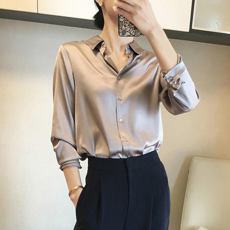 Premium Black Single Breasted Straight Loose Chiffon Thin Long Sleeve Blouses Fashion Soldier Color Spring Autumn Women Clothing 0 DailyAlertDeals gaojihui S