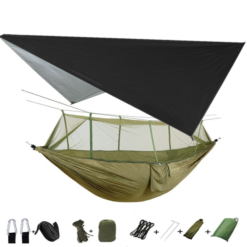 Lightweight Portable Camping Hammock and Tent Awning Rain Fly Tarp Waterproof Mosquito Net Hammock Canopy 210T Nylon Hammocks Camping Hammock and Tent DailyAlertDeals Black and green