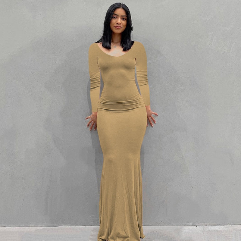 Summer Sexy Bodycon Satin Slip Sleeveless Backless Maxi Dress for Women Birthday Party Clubwear Outfits Maxi Dress for women DailyAlertDeals Long Sleeve Khaki XXS