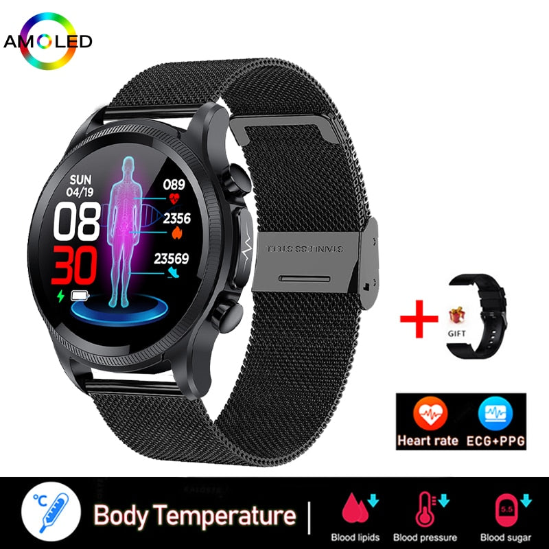 New ECG+PPG Smart Watch Men and Women with Health Fitness Tracker monitoring Sport Smartwatch ECG+PPG Smart Watch DailyAlertDeals Black mesh belt