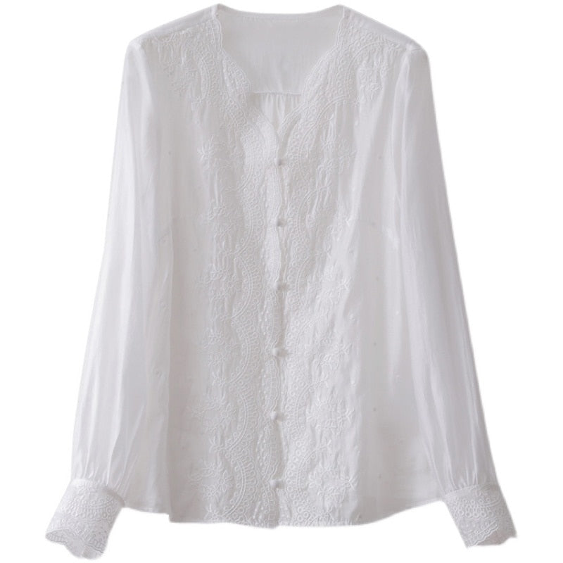 Vintage Embroidered Women Blouse Fashion New V Neck Long Sleeve Shirt Tops Women Loose Sweet Elegant Lace Blouses Female 18016 0 DailyAlertDeals