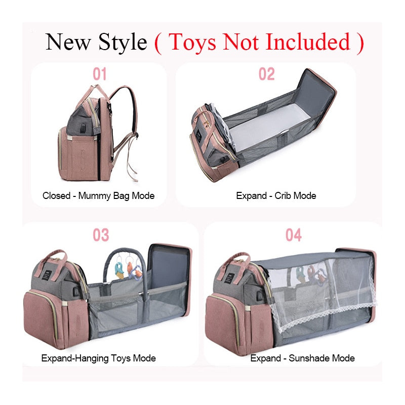Folding Mommy Bag Lightweight Portable Folding Crib Bed Large-capacity Baby Backpack Female Mommy Outting Bag Mummy Bag Baby Backpack Large-capacity DailyAlertDeals