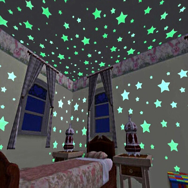 100Pcs 3D Star Wall Stickers Glow In The Dark Energy Storage Fluorescent Luminous Wall Art Decor Kids Living Room Decoration Decorative wall Stickers DailyAlertDeals