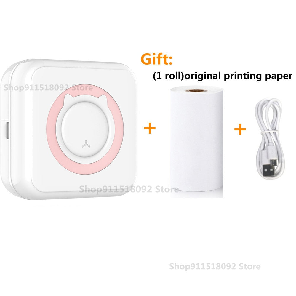 Cat Shape Mini Portable Label Printer Thermal Printing Wireless Impresoras Paper Photo Inkless Printers Sticker Android IOS 57mm Mini printer DailyAlertDeals B-Pink China