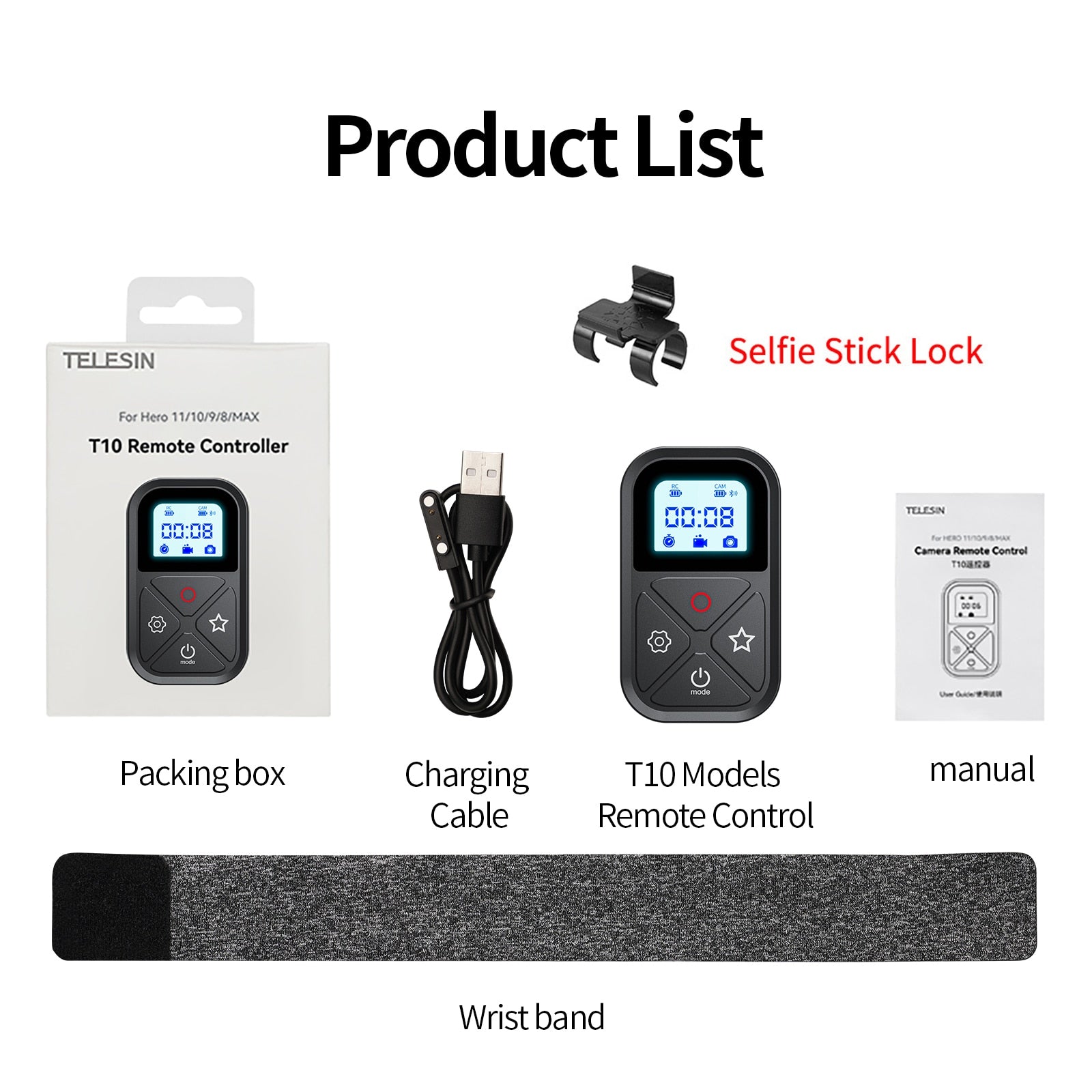 TELESIN 80M Bluetooth Remote Control For GoPro Hero 11 10 9 8 Max 11 Mini With Wrist Strap For Smart Phone Gopro Accessories Bluetooth Remote Control DailyAlertDeals With lock USA