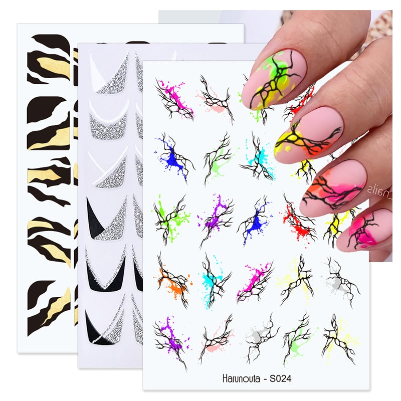 Harunouta Silver Black Geometric Textured Lines Stripe 3D Nail Sticker Flower Leaves Self Adhesive Transfer Sliders Paper 0 DailyAlertDeals