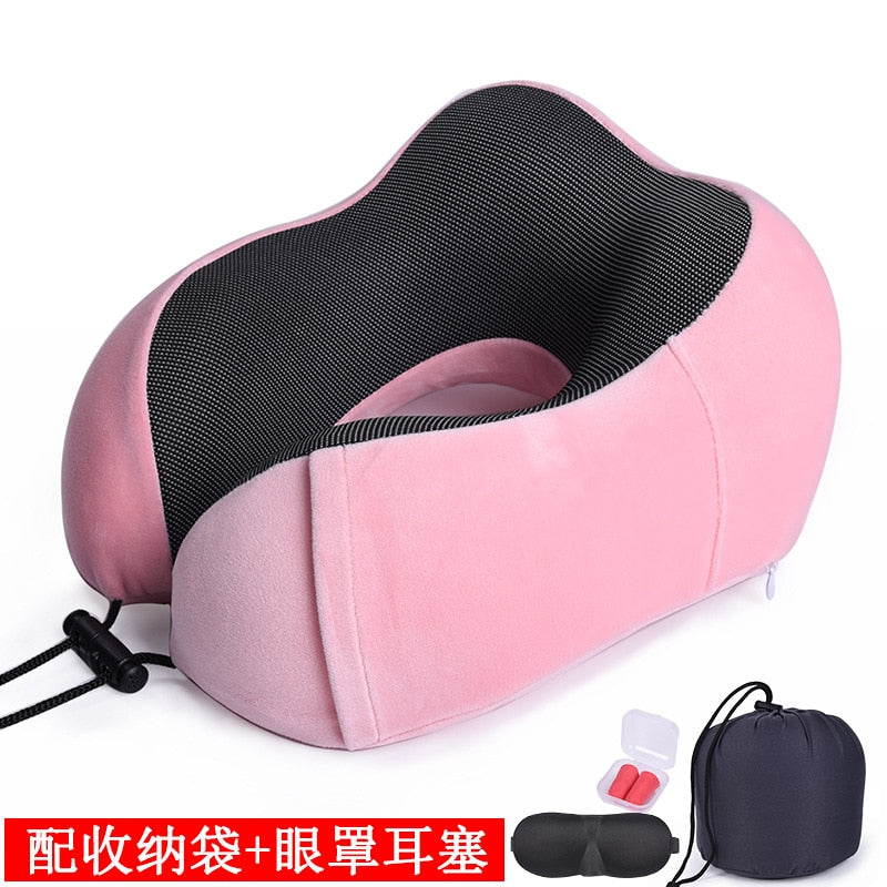 U Shaped Memory Foam Neck Pillows Soft Travel Pillow Massage Neck Pillow Sleeping Airplane Pillow Cervical Healthcare Bedding Pillows DailyAlertDeals Pink suit