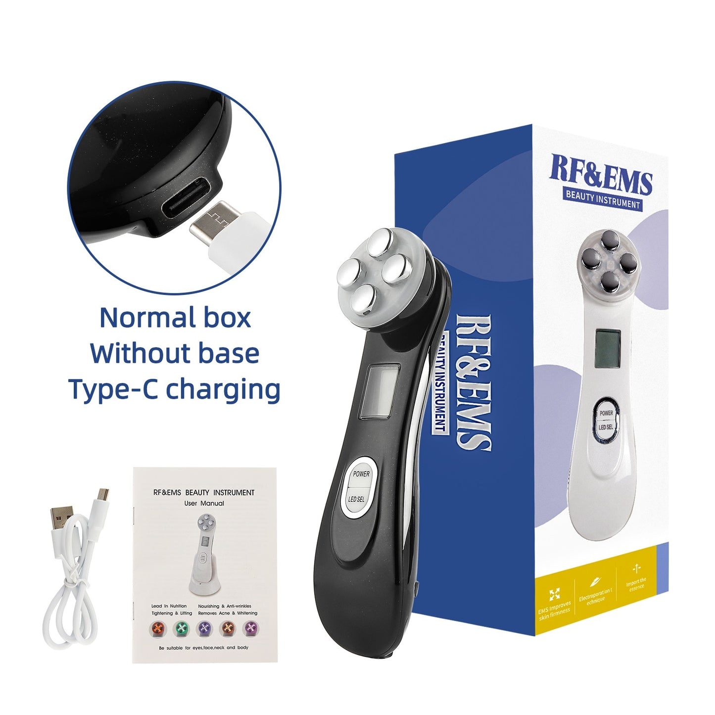 Facial Mesotherapy Electroporation RF Radio Frequency LED Photon Face Lifting Tighten Wrinkle Removal Skin Care Face Massager 0 DailyAlertDeals Type-C Black China