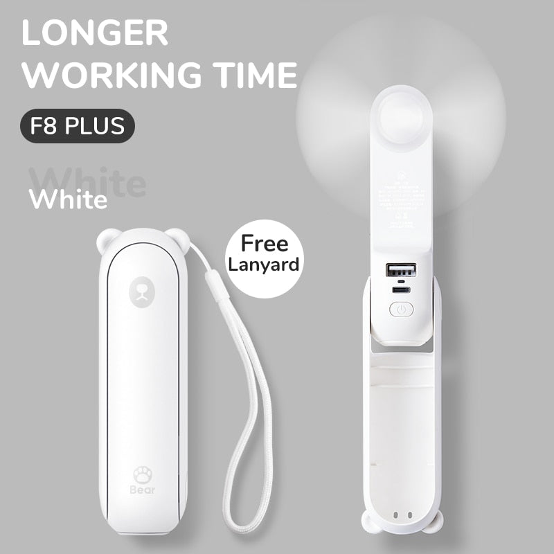 Portable Fan 3 IN 1 Mini Hand held Cooling Fan USB 4800mAh Recharge Small Pocket Fan with Power Bank Flashlight Feature fan portable Wireless Electric fan DailyAlertDeals 4800mAh white F8X China