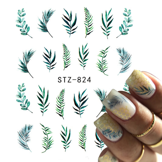 1/4 Pcs Simple Green Theme Nail Water Decal Stickers Summer DIY Slider For Manicuring Watercolor Flower Leaf Nail Art Watermark 0 DailyAlertDeals   
