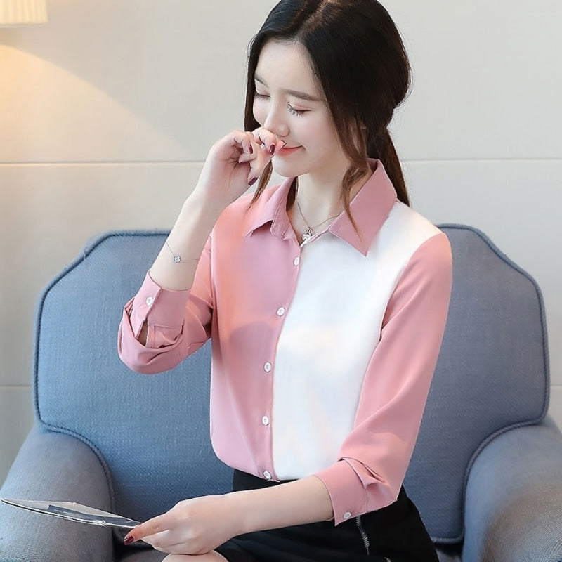 Office Lady Solid Color Blouses Button Turn-down Collar Simple Loose Shirts Tops Women Spring Autumn New Grace Trend Clothing 0 DailyAlertDeals Pink S