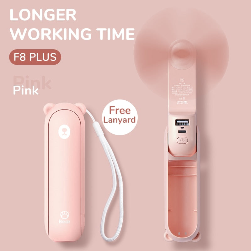 Portable Fan 3 IN 1 Mini Hand held Cooling Fan USB 4800mAh Recharge Small Pocket Fan with Power Bank Flashlight Feature fan portable Wireless Electric fan DailyAlertDeals 4800mAh pink F8X China