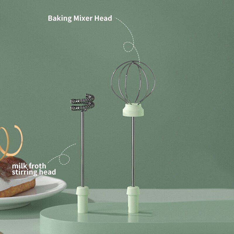 2 In 1 Exchangeable Stirring Heads Handheld Electric Milk Frother 3 Speeds Coffee Mixer Egg Beater Rechargeable Foam Maker Tools Electric Milk Frother DailyAlertDeals