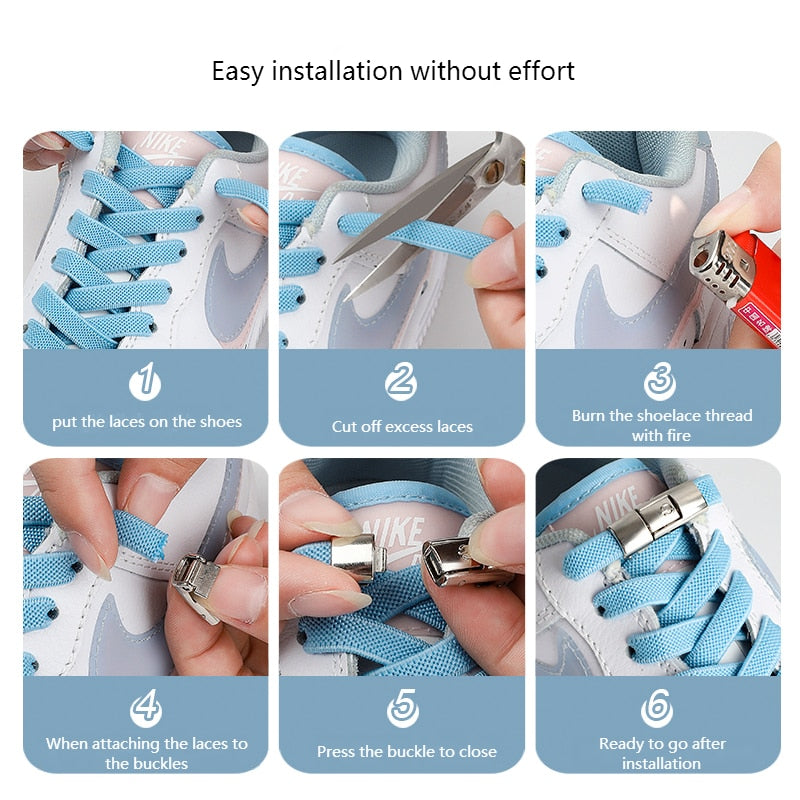2022 No Tie Shoe laces Press Lock Shoelaces without ties Elastic Laces Sneaker Kids Adult 8MM Widened Flat Shoelace for Shoes 0 DailyAlertDeals