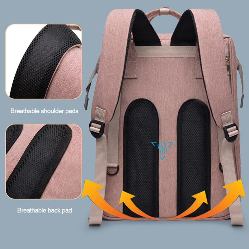 Folding Mommy Bag Lightweight Portable Folding Crib Bed Large-capacity Baby Backpack Female Mommy Outting Bag Mummy Bag Baby Backpack Large-capacity DailyAlertDeals