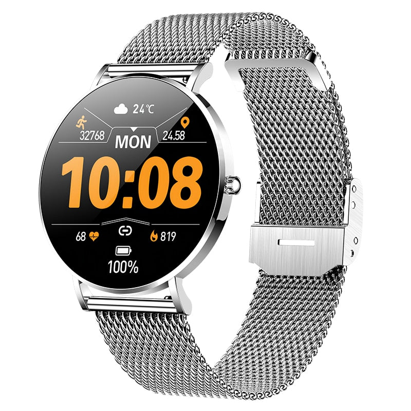 Ultra Thin Smart Watch Women 1.36 AMOLED 360*360 HD Pixel Display Always Show Time Call Reminder Smartwatch Ladies+Box ultra thin smart watch DailyAlertDeals mesh belt silver  