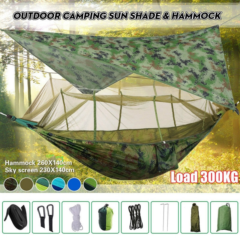 Lightweight Portable Camping Hammock and Tent Awning Rain Fly Tarp Waterproof Mosquito Net Hammock Canopy 210T Nylon Hammocks Camping Hammock and Tent DailyAlertDeals