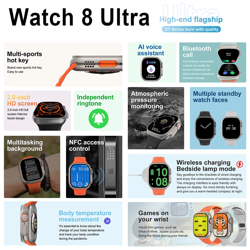 2023 New Smart Watch Body Temperature Ultra Series 8 NFC Smartwatch Wireless Charging Bluetooth Call Men Women Watch for Apple Smart watch DailyAlertDeals