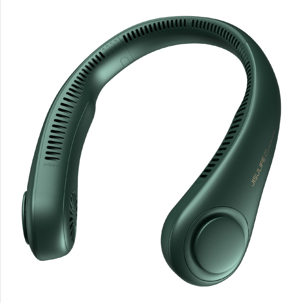 JISULIFE Portable Neck Fan Electric Wireless FAN USB Rechargeable Mini ventilador cooling Bladeless Mute Neckband Fan for Sports Portable Neck Fan DailyAlertDeals Neck Fan Green China
