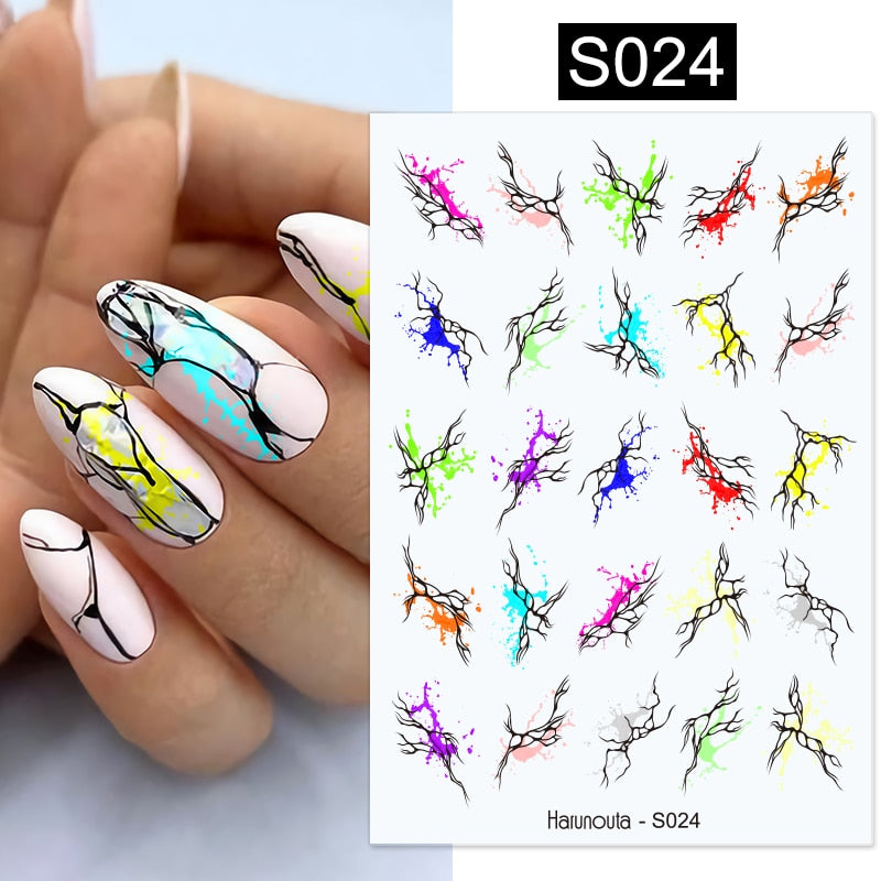 Harunouta Silver Black Geometric Textured Lines Stripe 3D Nail Sticker Flower Leaves Self Adhesive Transfer Sliders Paper 0 DailyAlertDeals S022