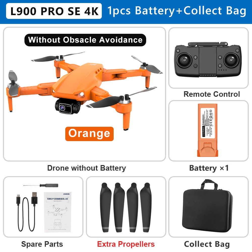 L900 PRO SE 4K HD Dual Camera Drone Visual Obstacle Avoidance Brushless Motor GPS 5G WIFI RC Dron Professional FPV Quadcopter Camera Drone DailyAlertDeals Orange 4K-1B-Bag China