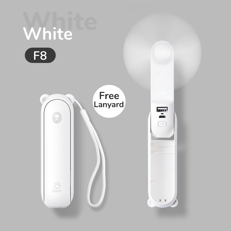 Portable Fan 3 IN 1 Mini Hand held Cooling Fan USB 4800mAh Recharge Small Pocket Fan with Power Bank Flashlight Feature fan portable Wireless Electric fan DailyAlertDeals 2000mAh white F8 China