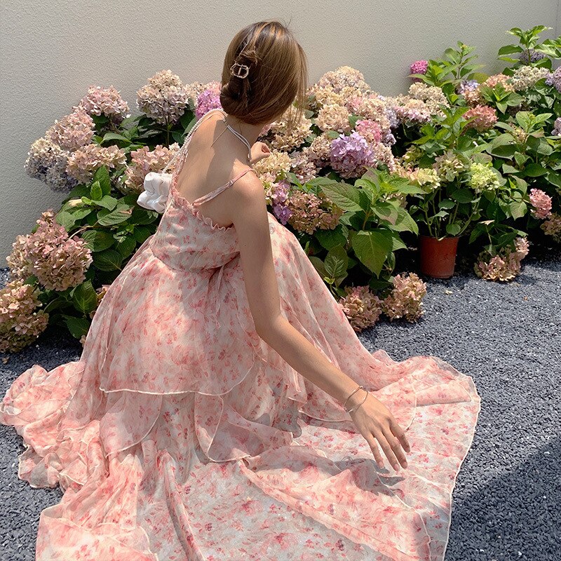 Elegant Chiffon Print Dress Women Retro Sexy Sweet Fit Chic Spaghetti Strap Lace-up Corset Dress Holiday Beach Summer Dress 2022 0 DailyAlertDeals