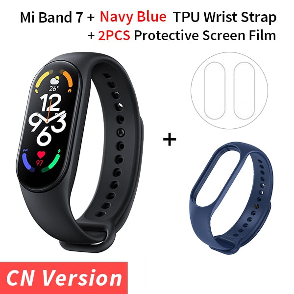 Xiaomi Mi Band 7 Smart Bracelet Fitness Tracker and Activity Monitor Smart Band 6 Color AMOLED Screen Bluetooth Waterproof Fitness Tracker and Activity Monitor Accessories DailyAlertDeals CN N NavyBlue Strap USA