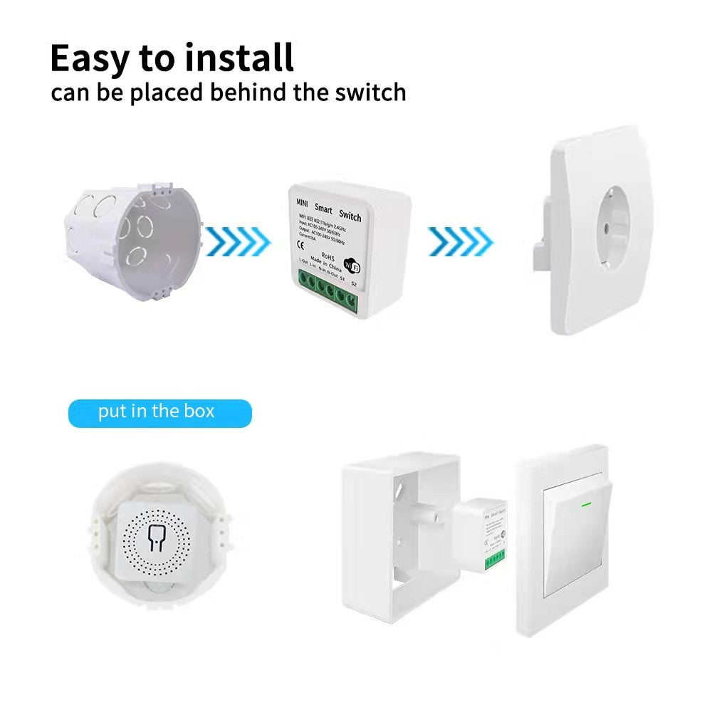 Wifi Mini Smart Switch 16A DIY Light Switches 2 Way Wireless Smart Home with Tuya Smart Life EweLink Alexa Alice Google Home Wifi Mini Smart Switch DailyAlertDeals