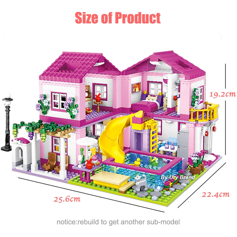 Friends City House Summer Holiday Villa Castle Building Blocks Sets Figures Swimming Pool DIY Toys for Kids Girls Christmas Gift Villa Castle Building Blocks Sets Figures toy for children DailyAlertDeals