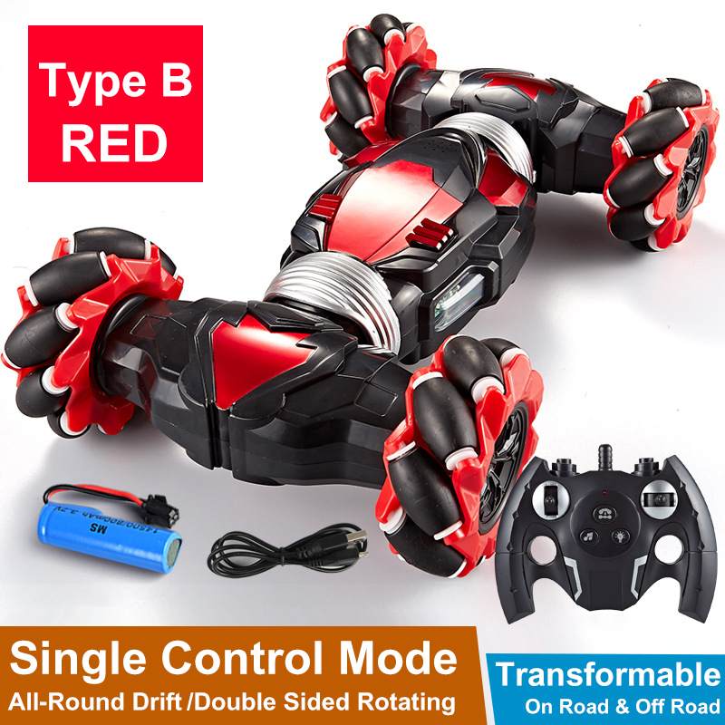 RC Car 4WD Radio Control Stunt Car Gesture Induction Twisting Off-Road Vehicle Drift RC Toys With Light & Music RC Car Toys for children DailyAlertDeals Red Single mode B United States