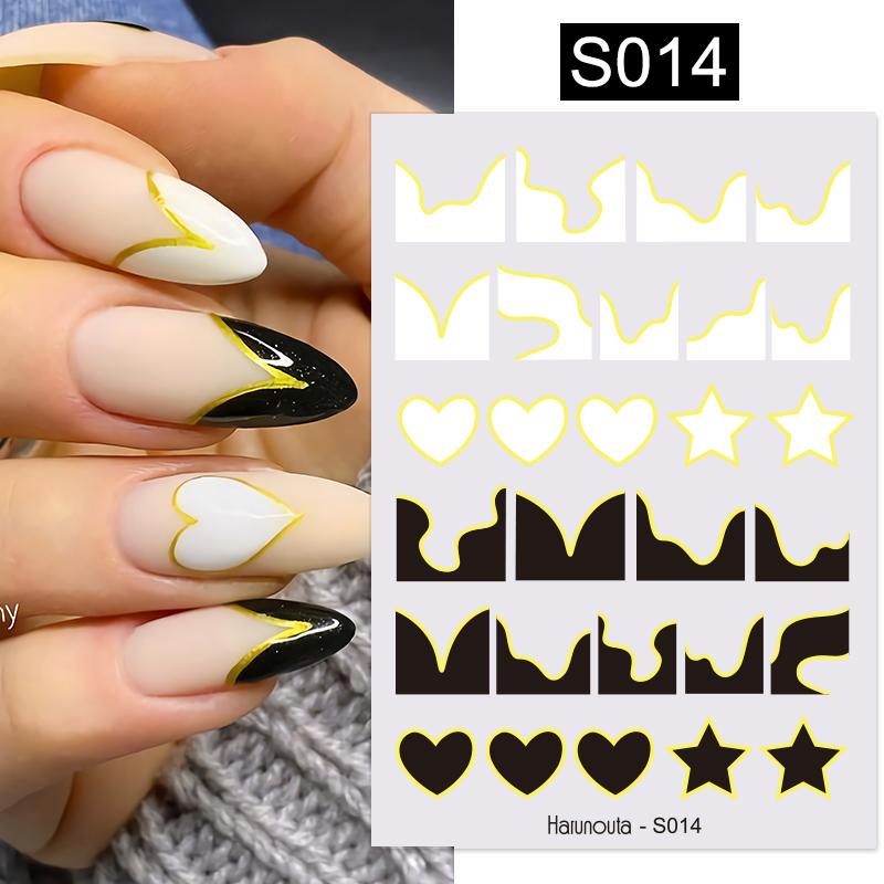 Harunouta Silver Black Geometric Textured Lines Stripe 3D Nail Sticker Flower Leaves Self Adhesive Transfer Sliders Paper 0 DailyAlertDeals S014