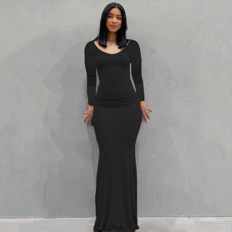 Summer Sexy Bodycon Satin Slip Sleeveless Backless Maxi Dress for Women Birthday Party Clubwear Outfits Maxi Dress for women DailyAlertDeals Long Sleeve Black XXS
