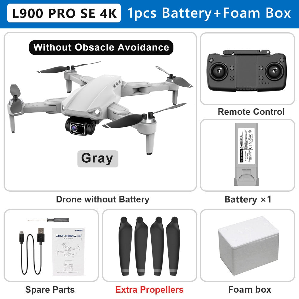 L900 PRO SE 4K HD Dual Camera Drone Visual Obstacle Avoidance Brushless Motor GPS 5G WIFI RC Dron Professional FPV Quadcopter Camera Drone DailyAlertDeals Gray 4K-1B-Foam China